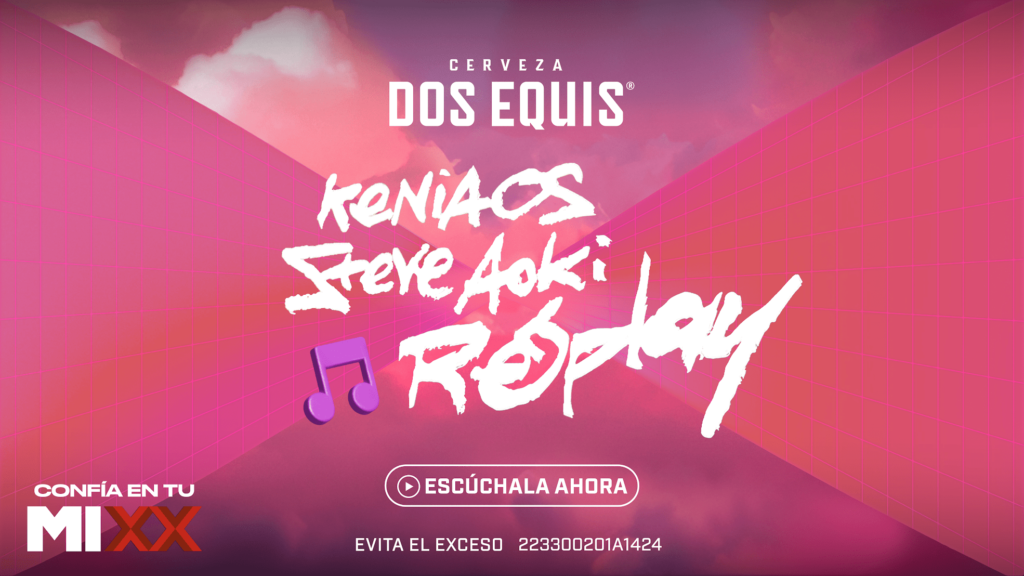 ¡Dos Equis, Steve Aoki y Kenia Os estrenan “Replay"!La nueva colaboración del DJ con la cantante mexicana.